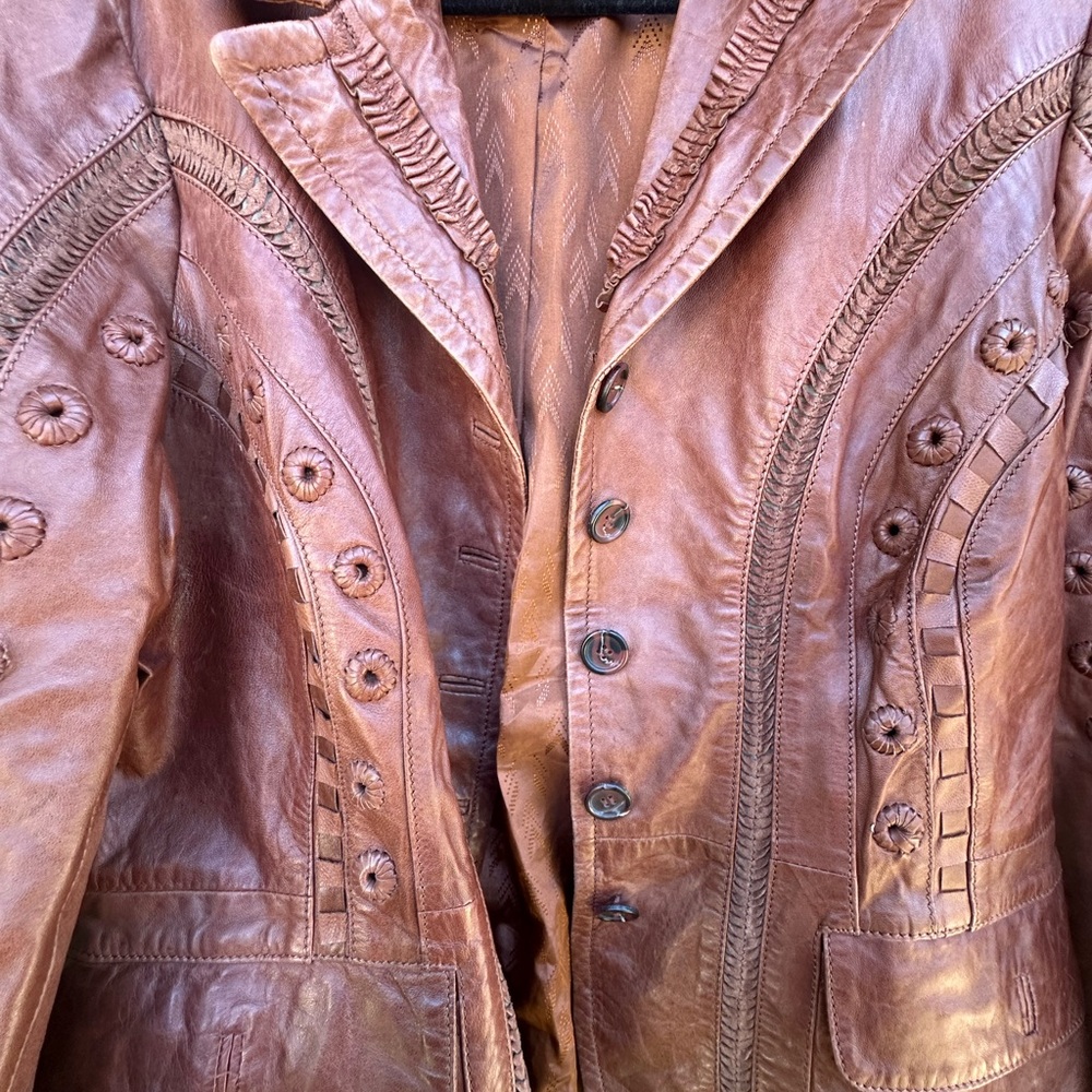Danier Tan Leather Jacket with Button Detailing